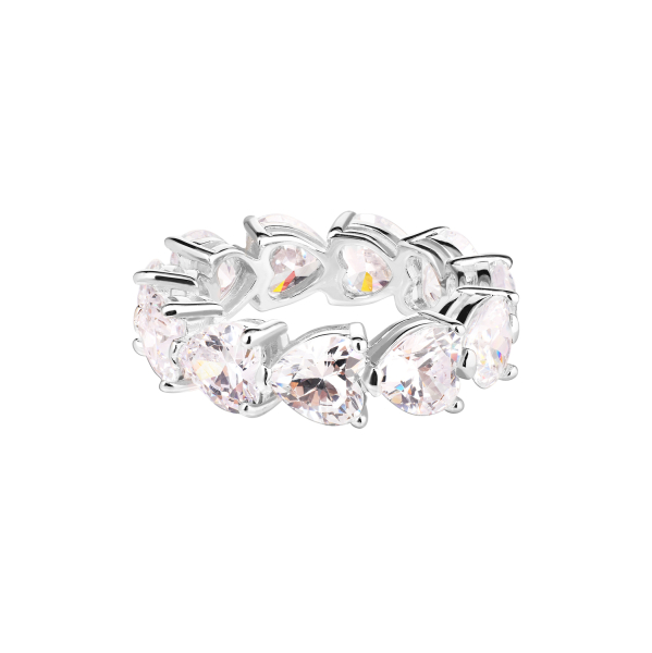 Кольцо Разрыв сердечек с камнями с посеребрением