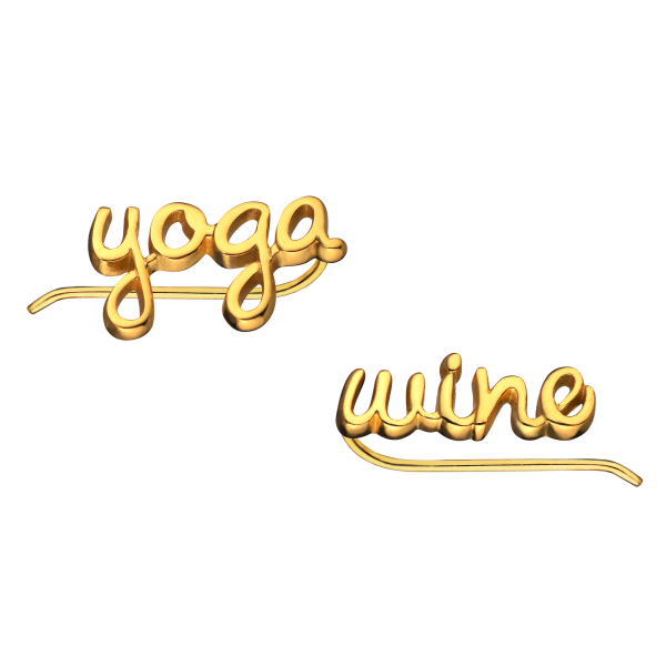 Серьги-каффы Yoga / wine золоченые