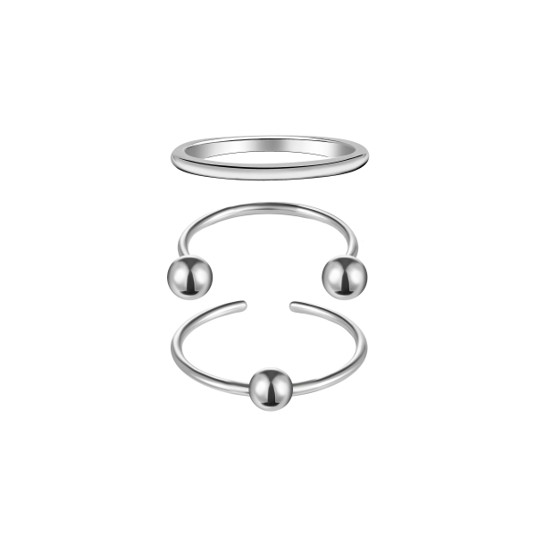 Сет из трех колец Пирсинг серебряное